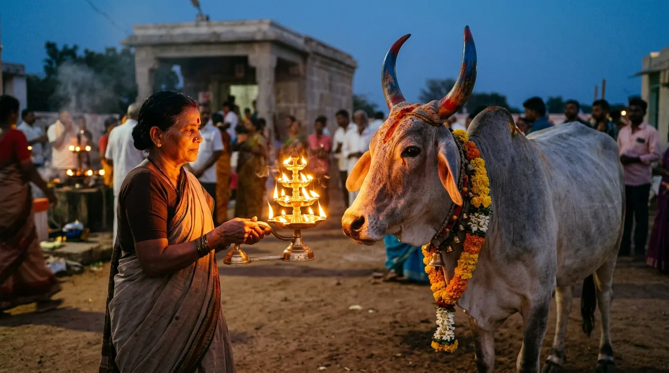 Gau-aarti at dusk